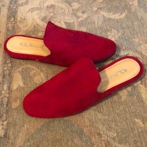 CL by Laundry burgundy red suede feel slip on mules